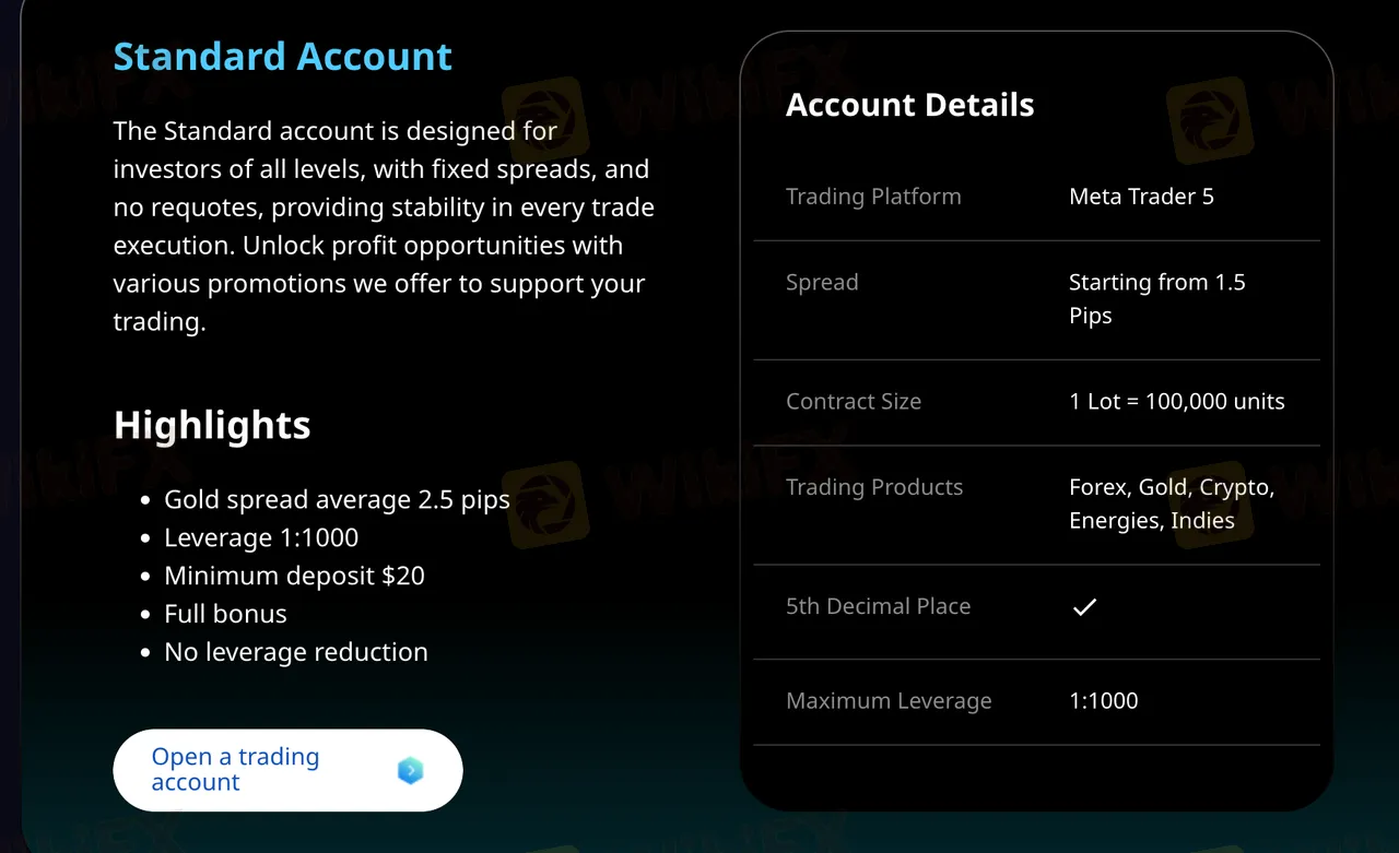 Standard account features