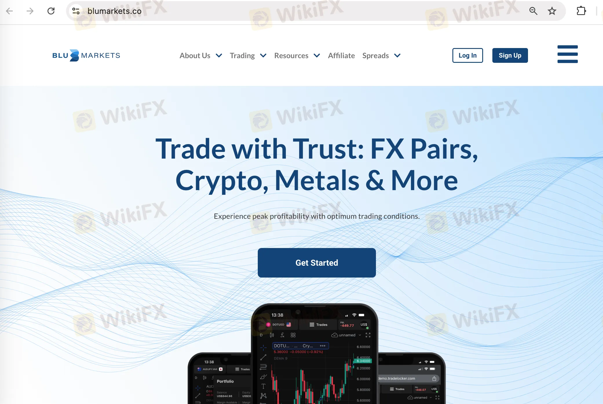 Blu Markets' homepage