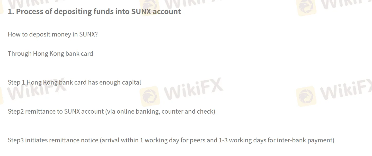 How to deposit money in SUNX?