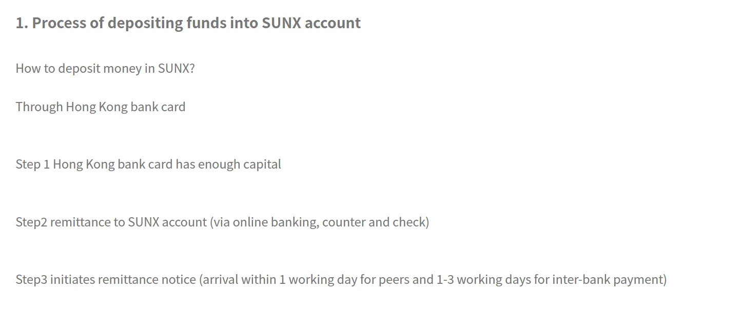 How to deposit money in SUNX?