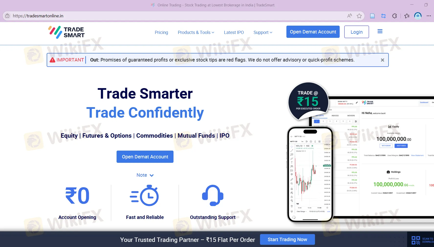TradeSmart's homepage