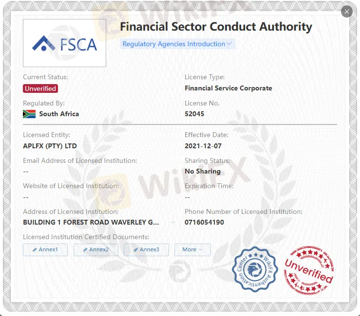 Unverified FSCA license