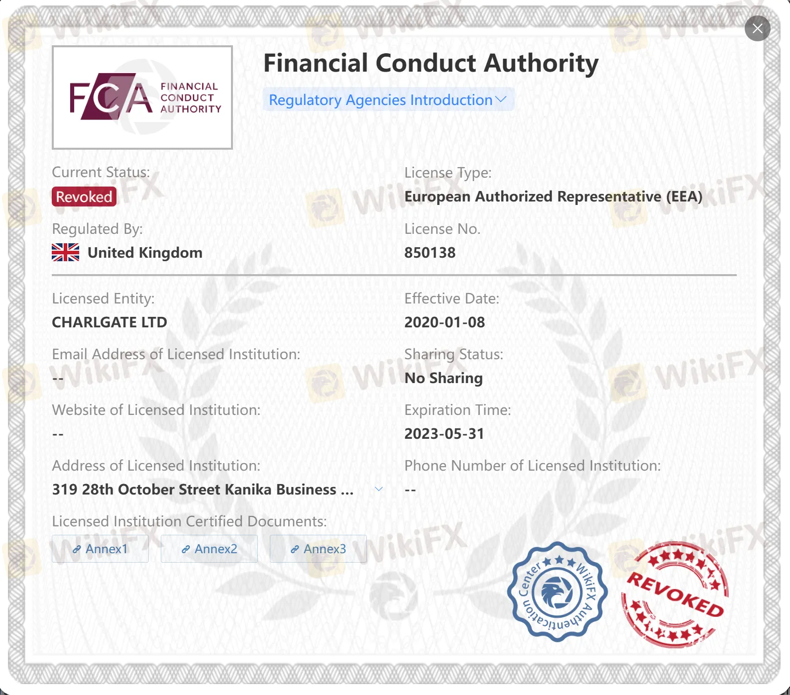 Revoked FCA license