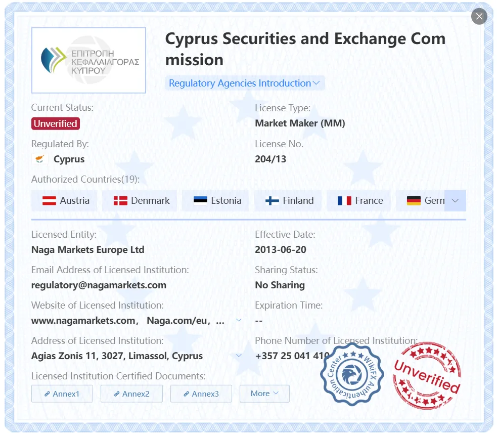 Unverified CySEC license