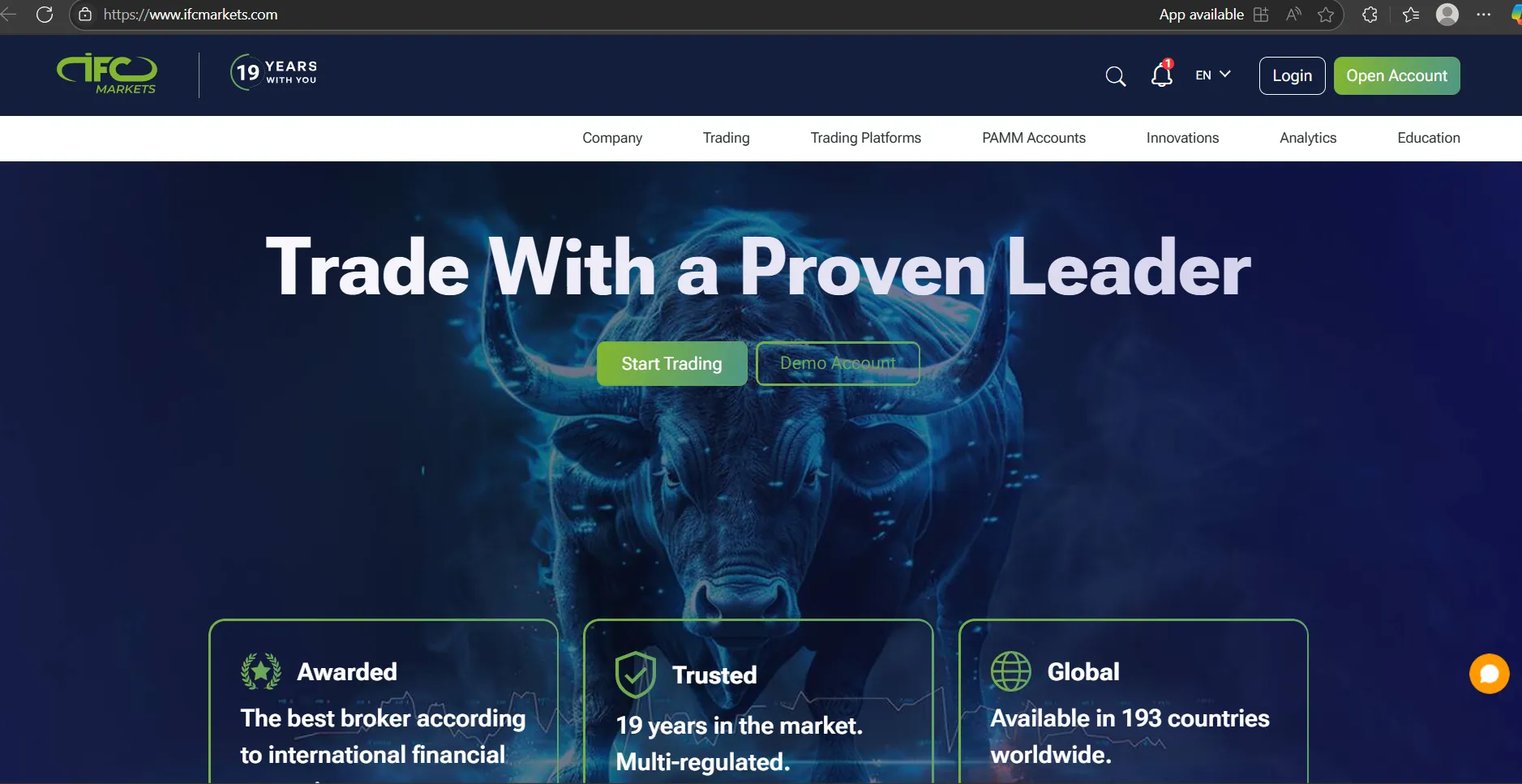 IFC Markets' homepage