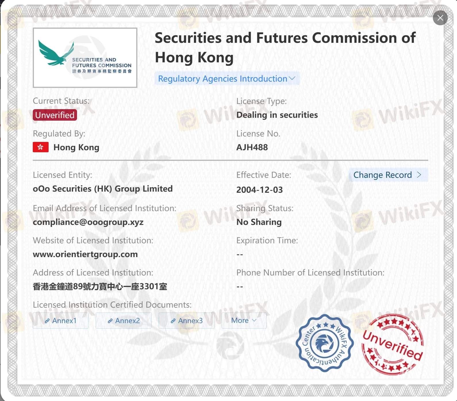 Unverified SFC license