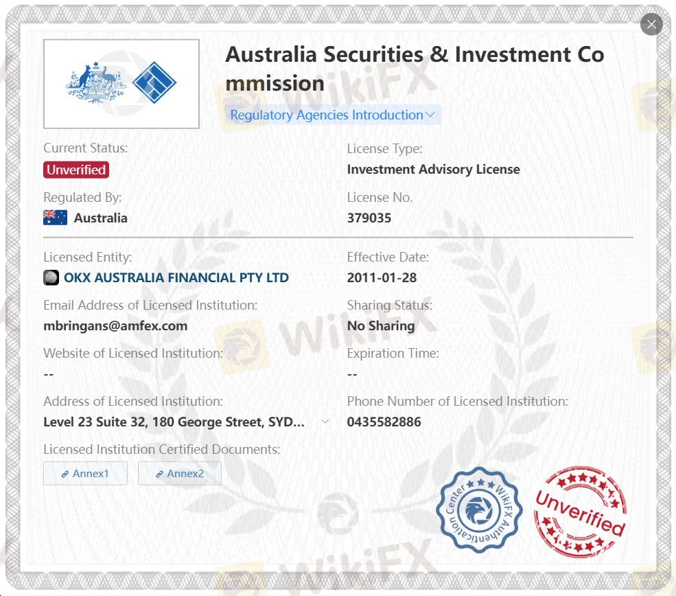 Licencia ASIC no verificada