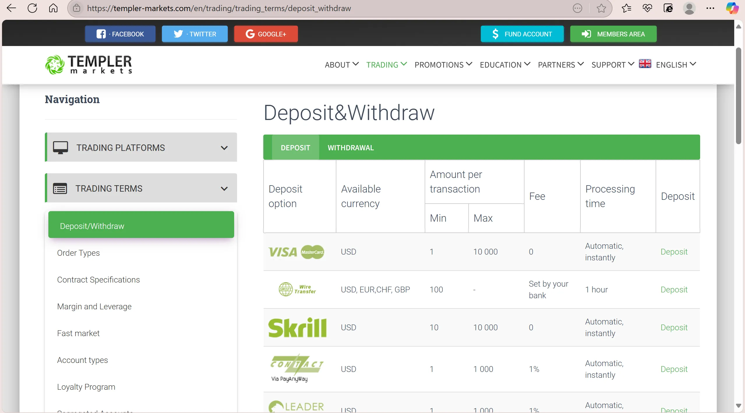 Deposit and Withdrawal