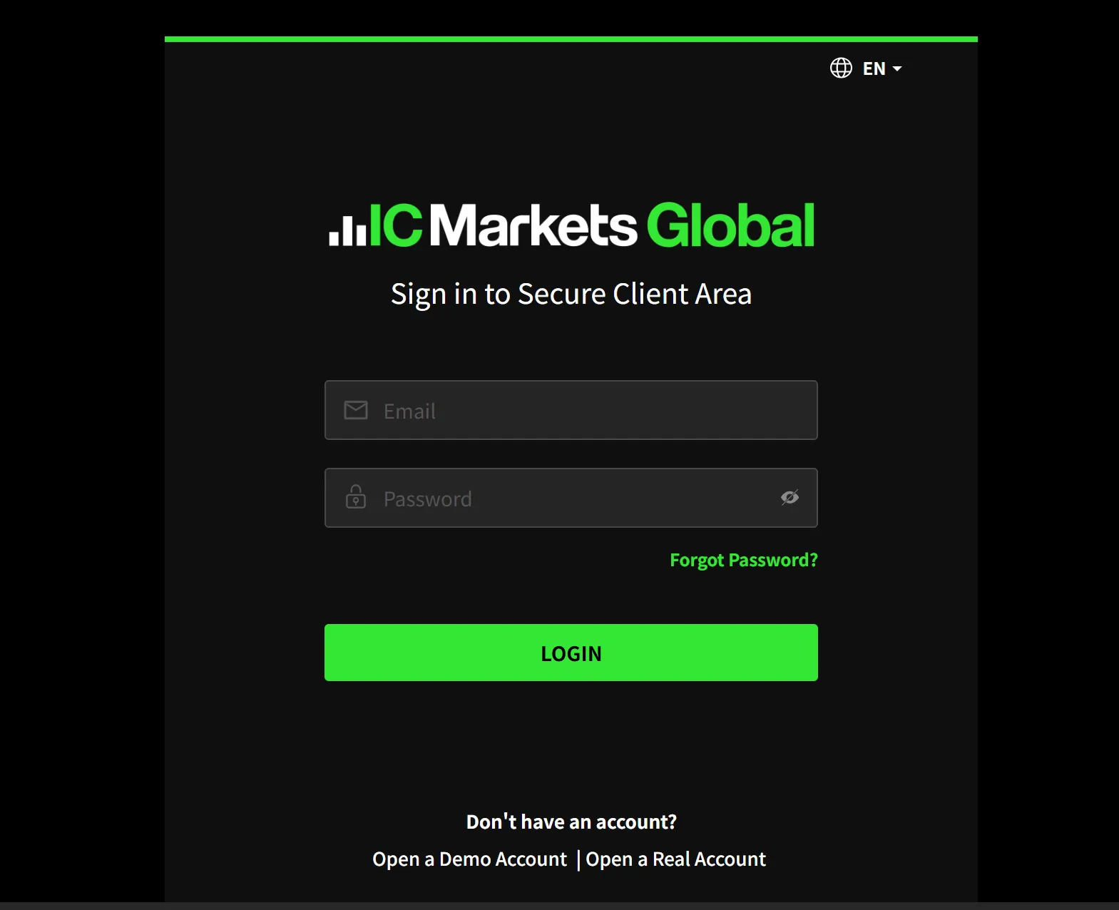 IC Markets login page IC Markets login page