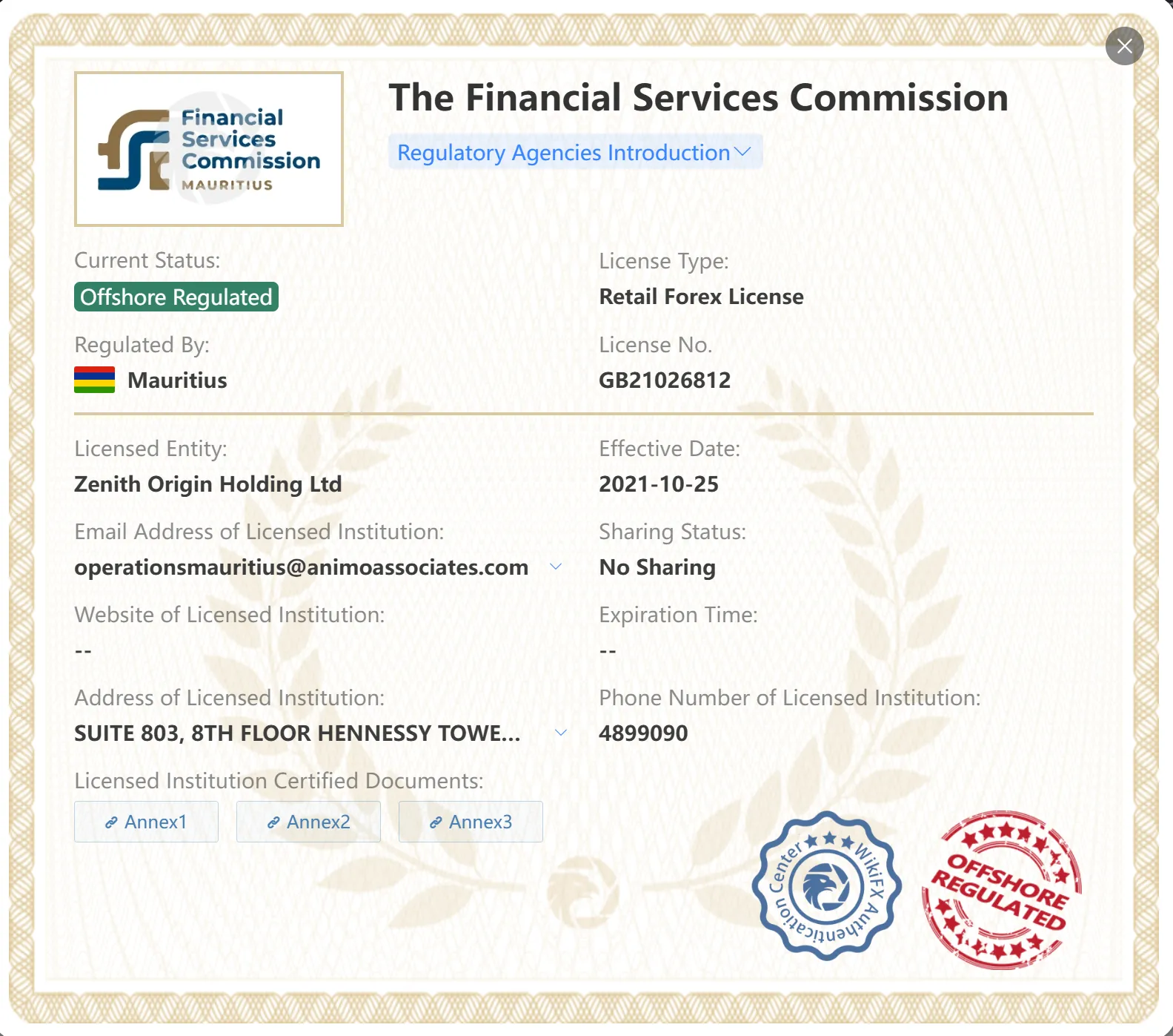 Offshore regulated by FSC Offshore regulated by FSC
