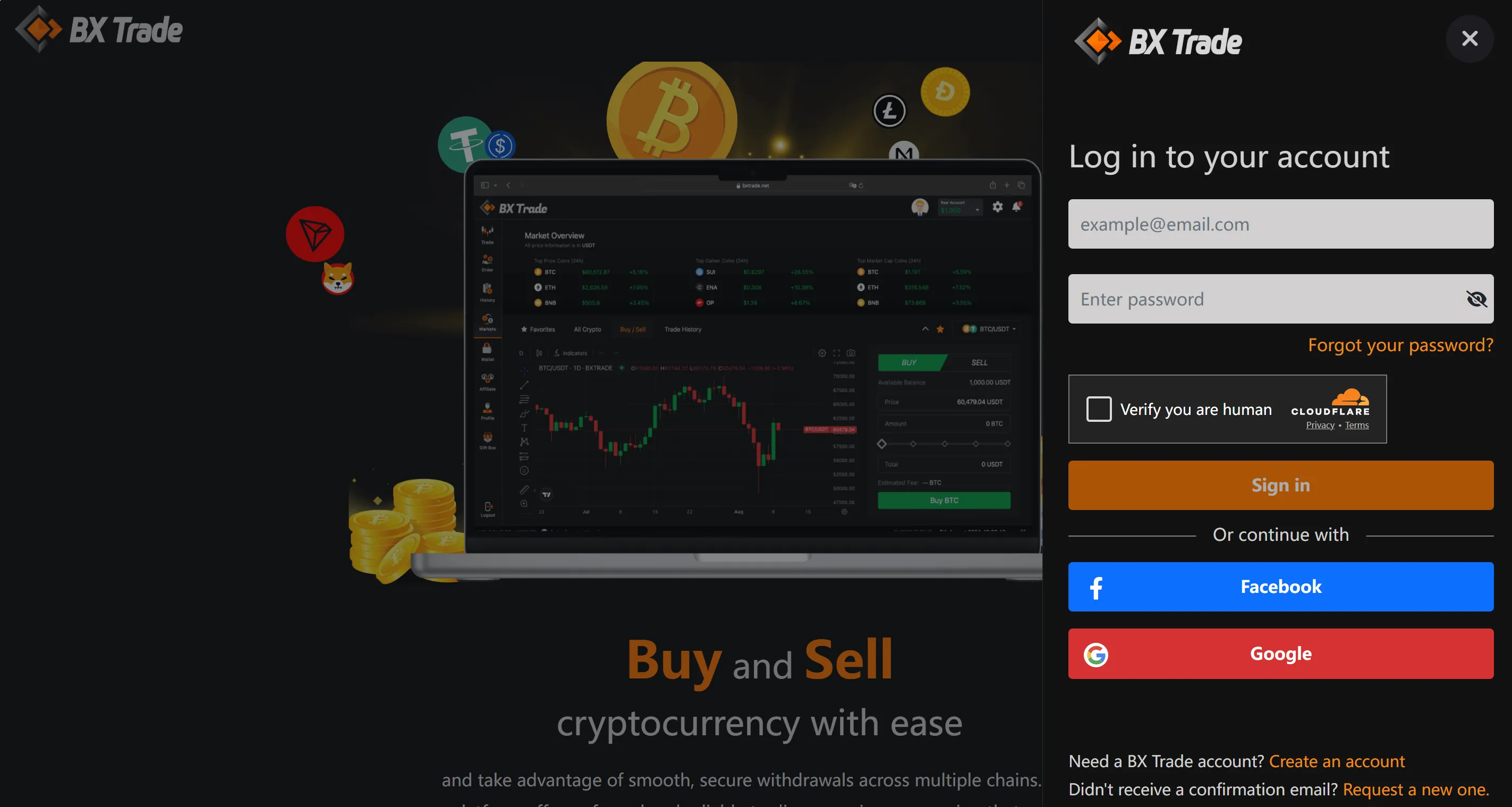 BX Trade login page BX Trade login page