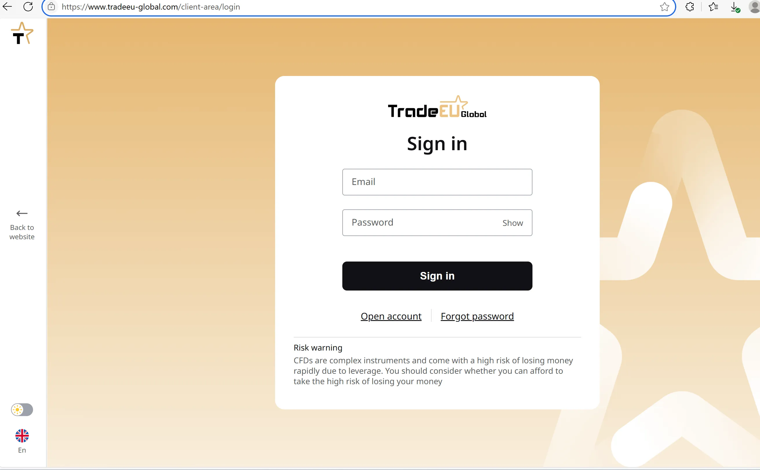 TradeEU Global login page TradeEU Global login page