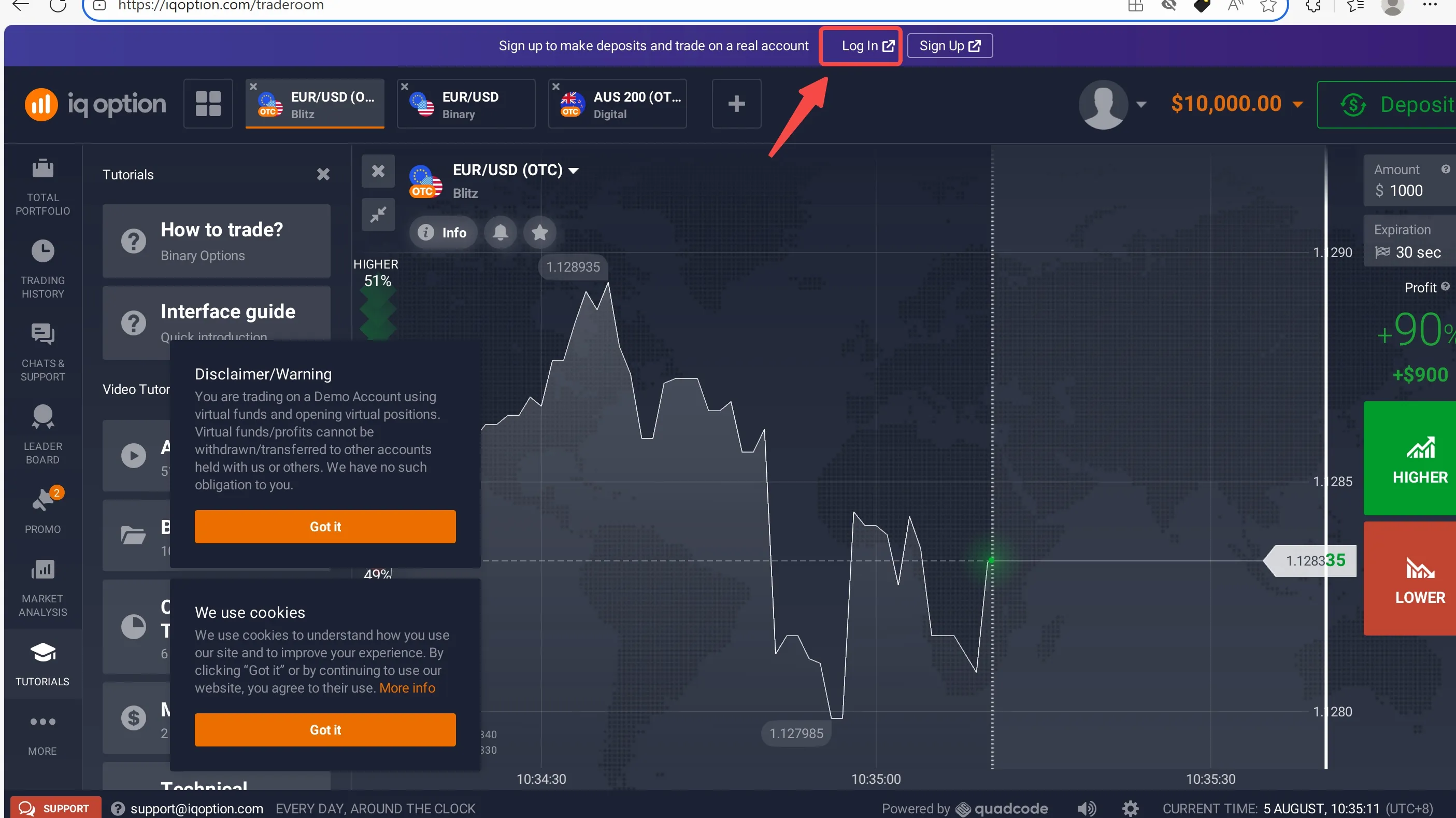 Click the Log in button