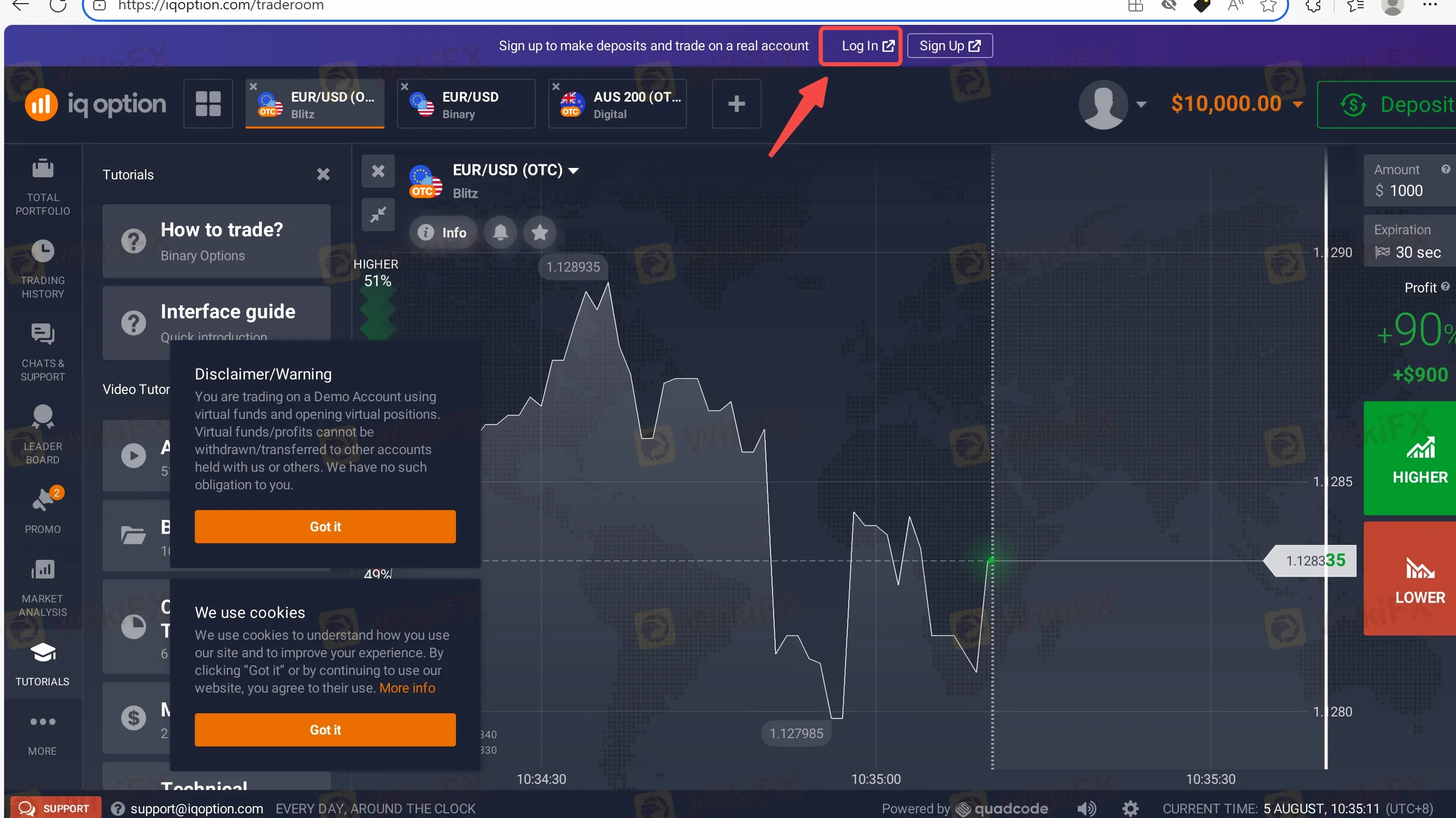 Clique no botão Log in