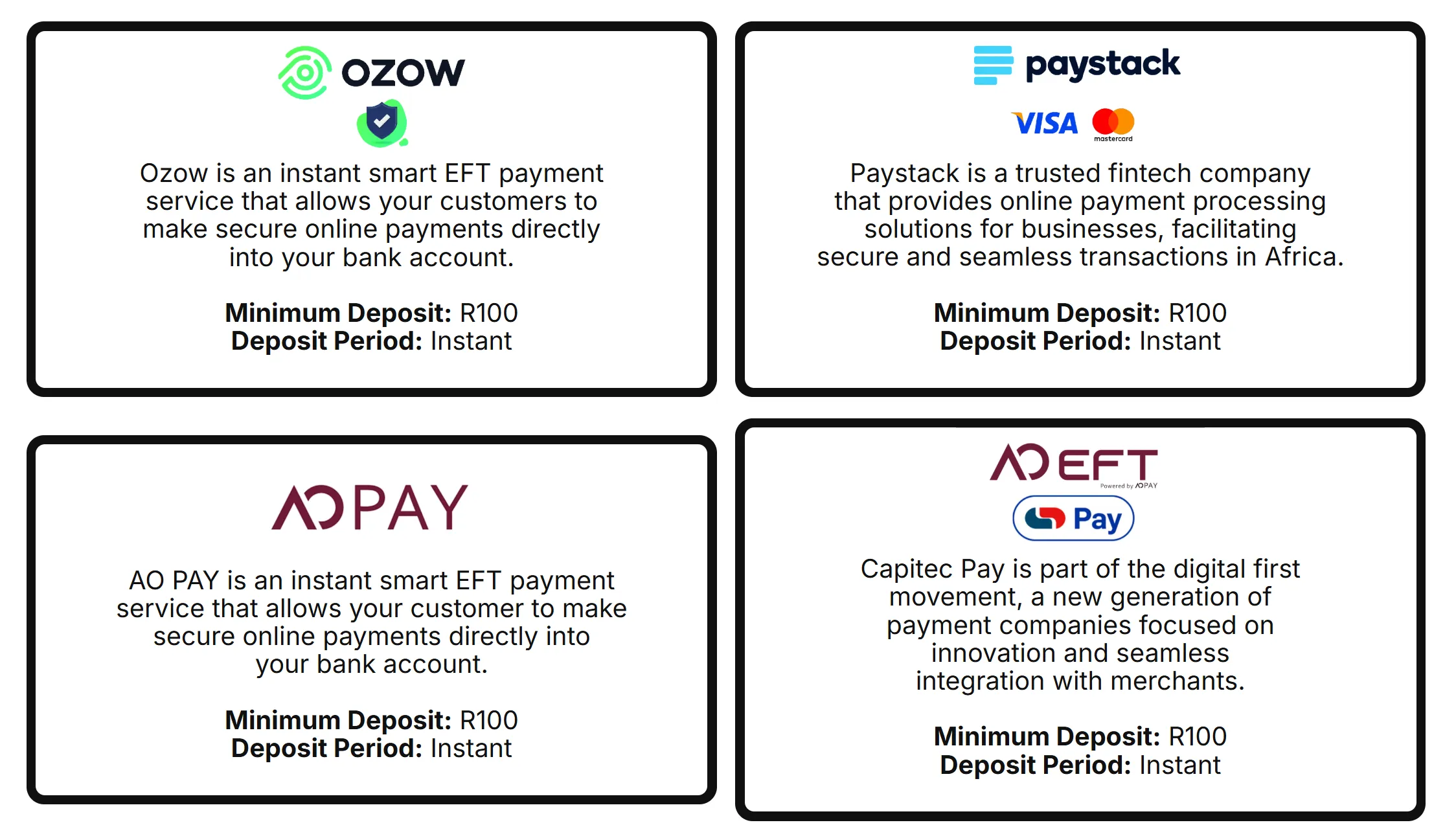 Deposit methods Deposit methods