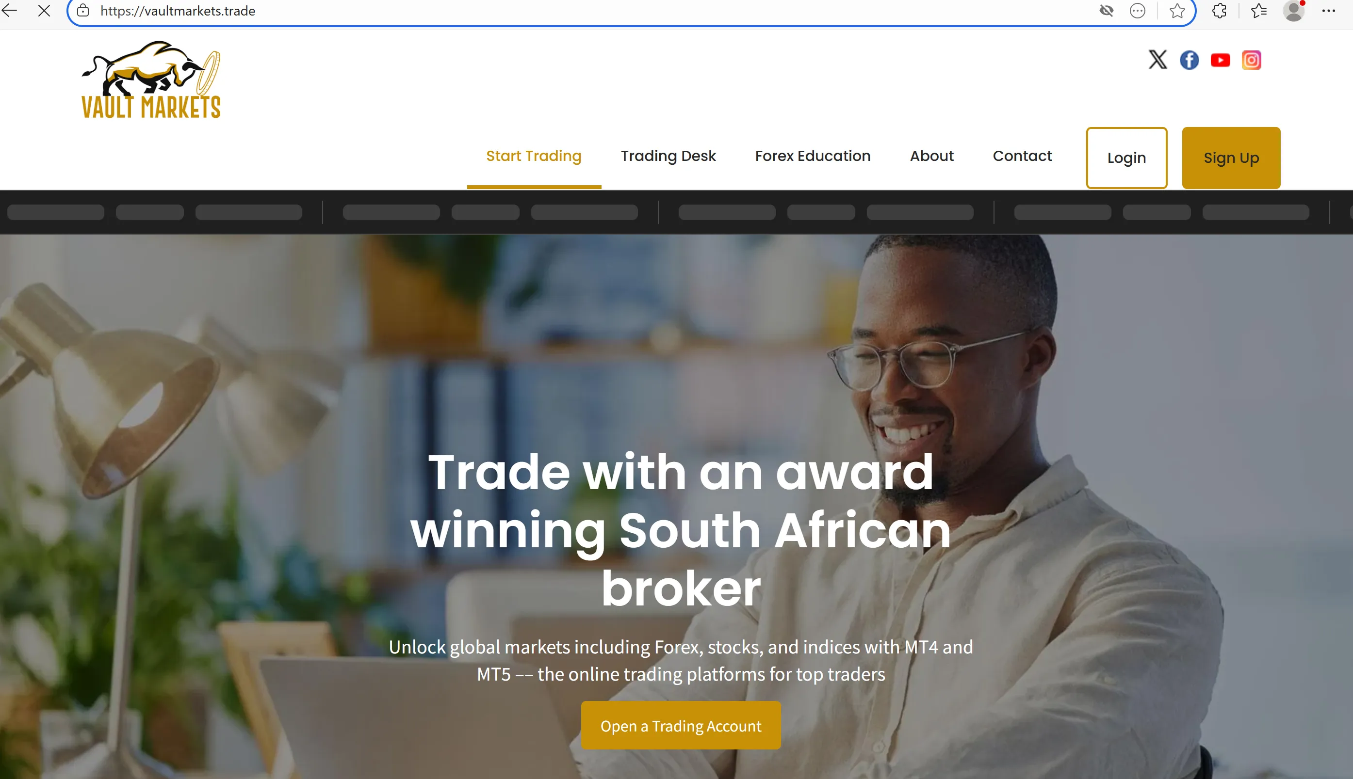Vault Markets' homepage Vault Markets' homepage