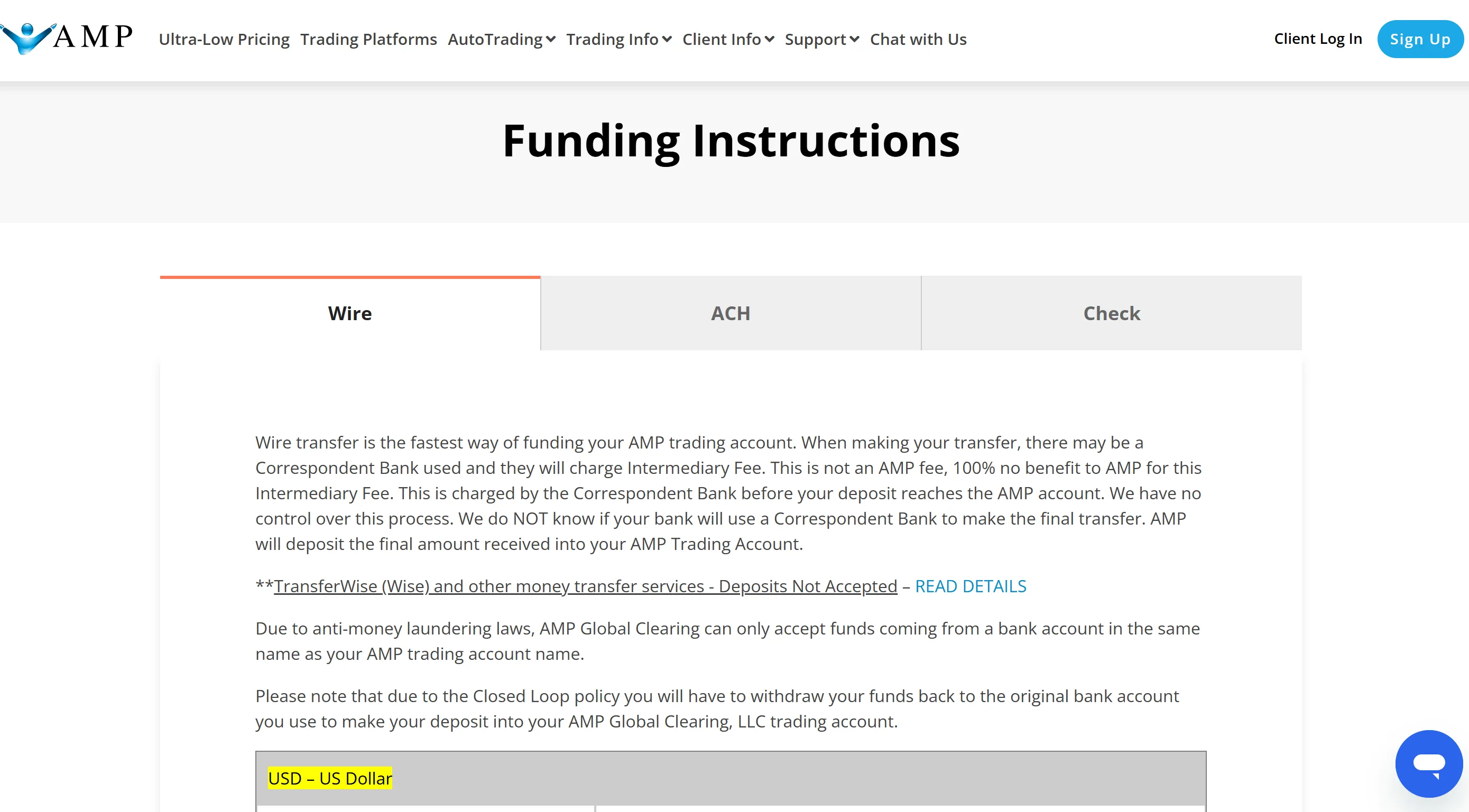 Funding instructions Funding instructions