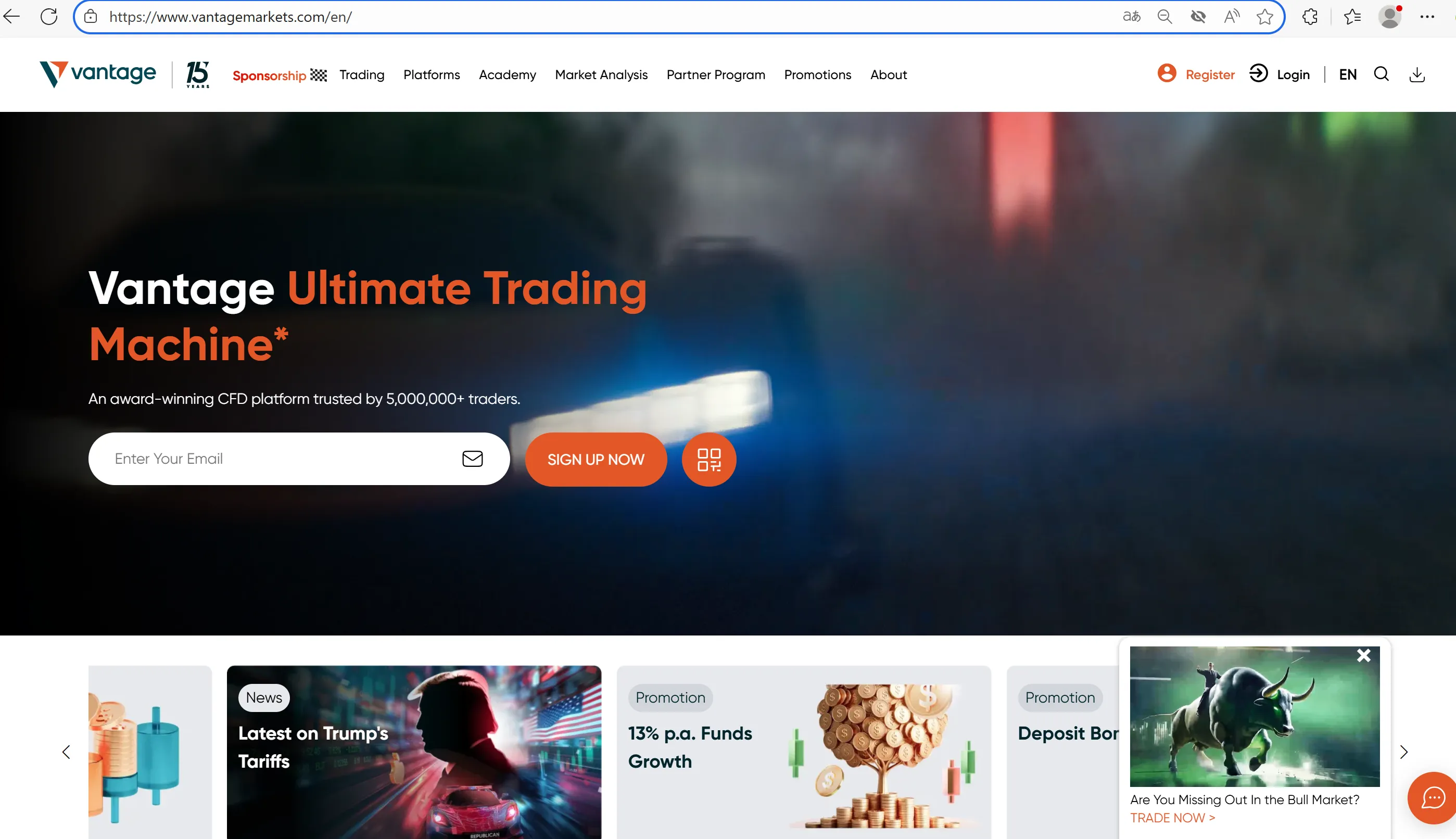 Vantage Markets' homepage Vantage Markets' homepage