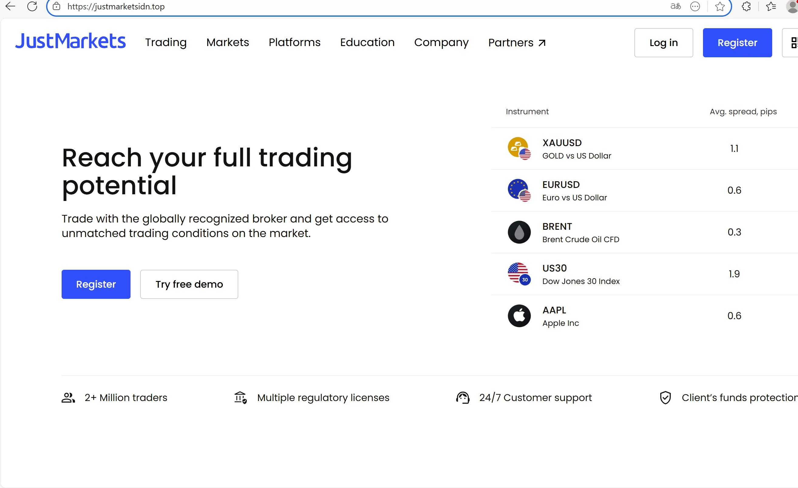 JustMarkets' homepage JustMarkets' homepage