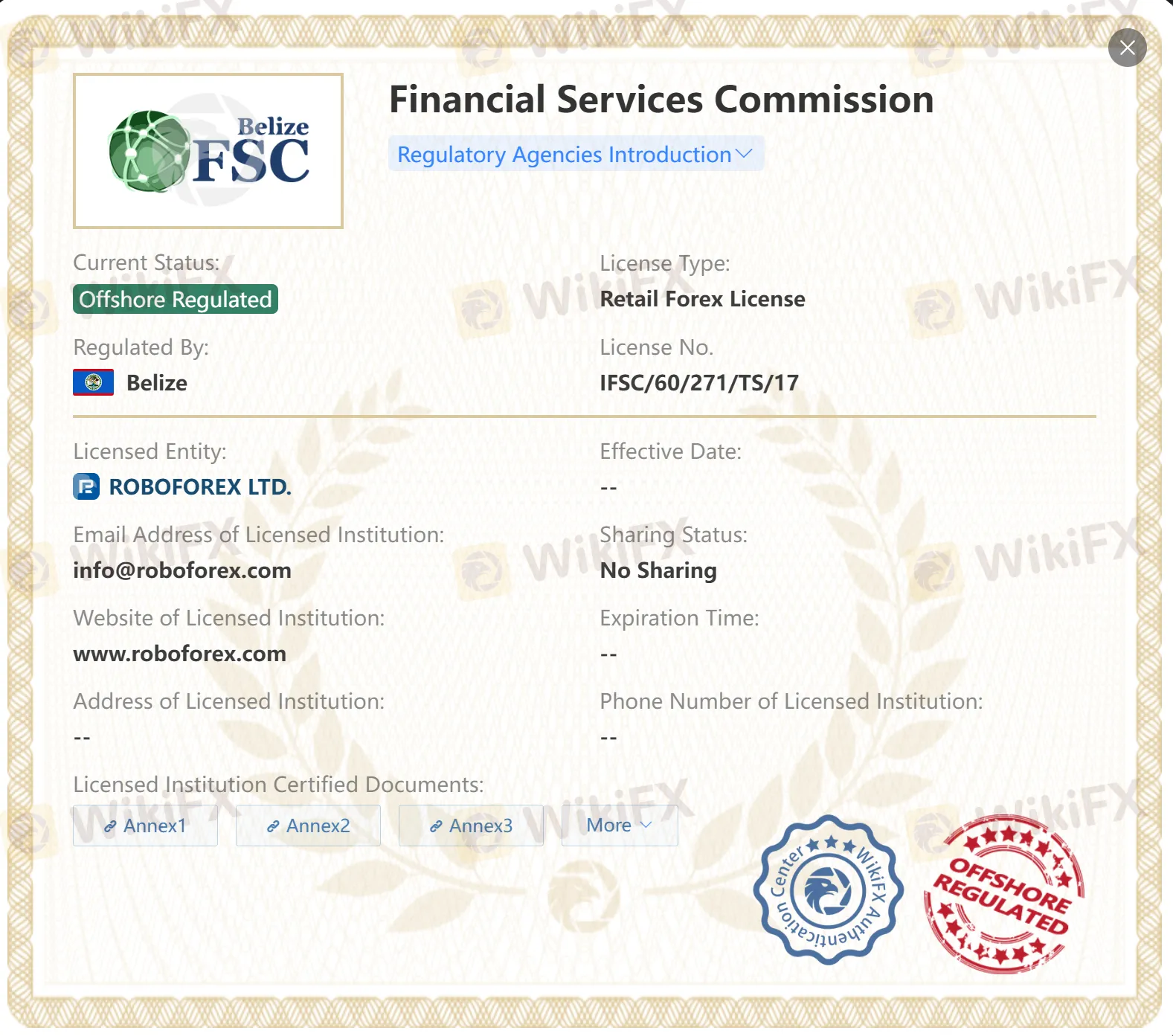 Offshore regulated by FSC