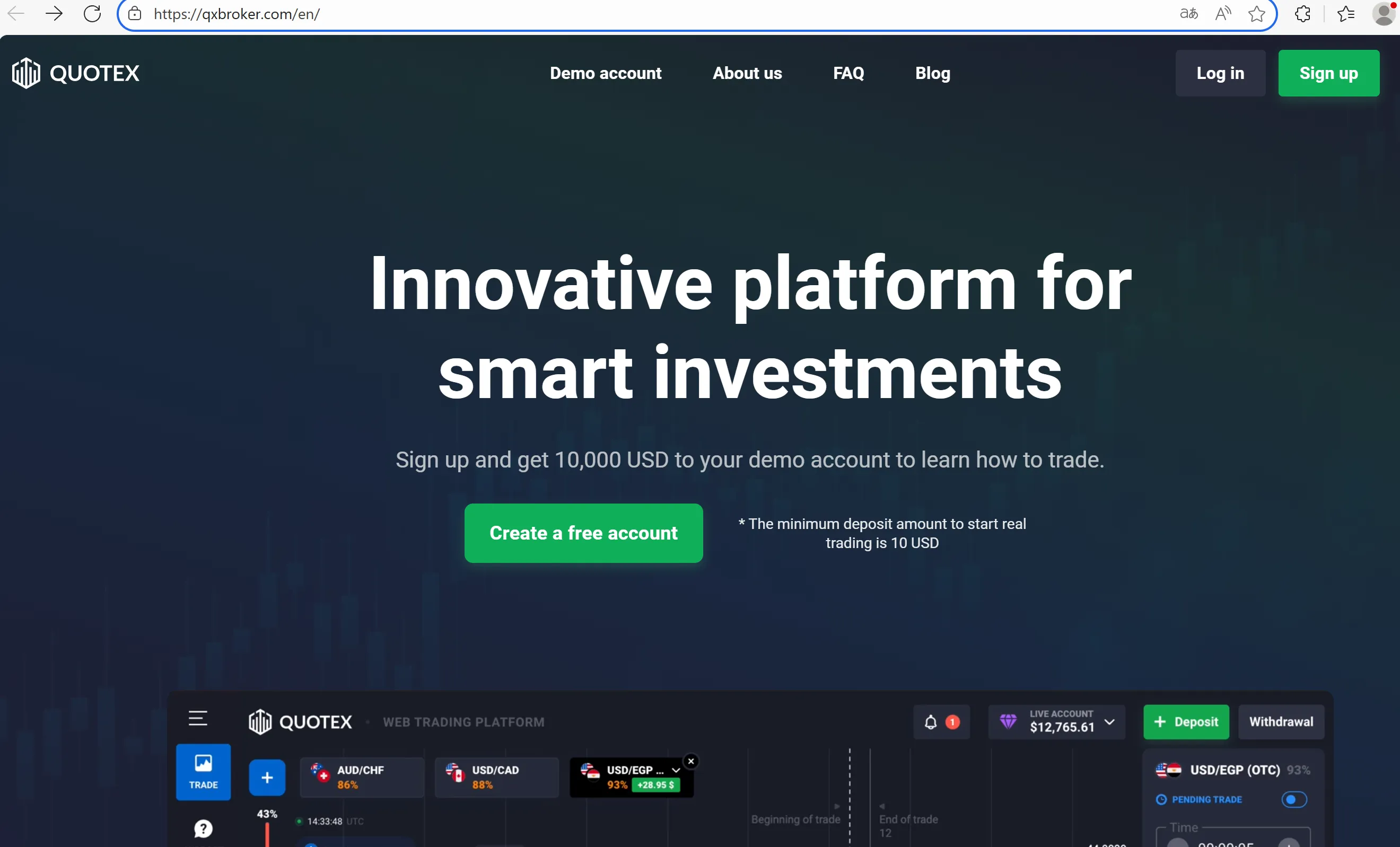 Quotex's homepage Quotex's homepage