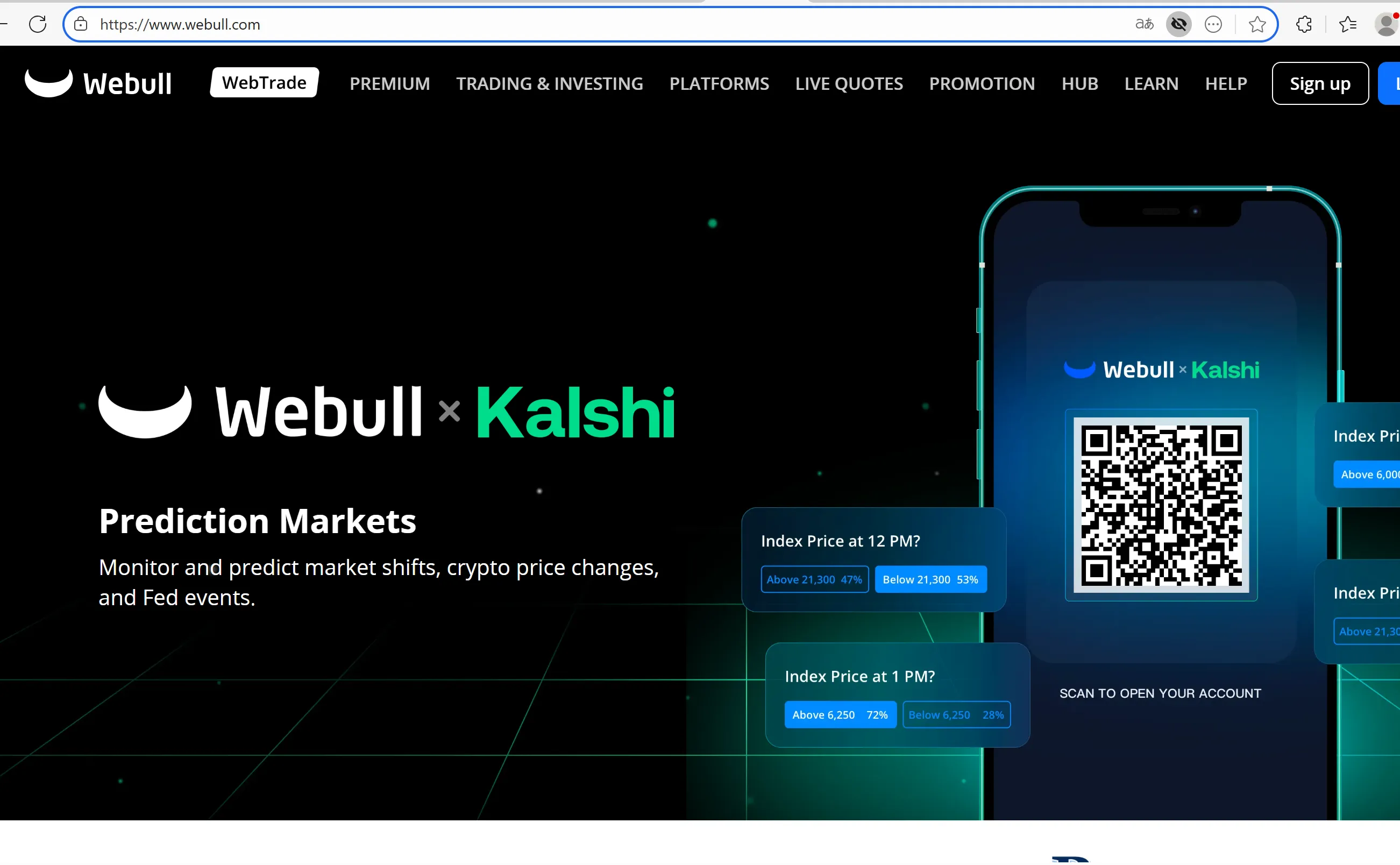 Webull's homepage Webull's homepage