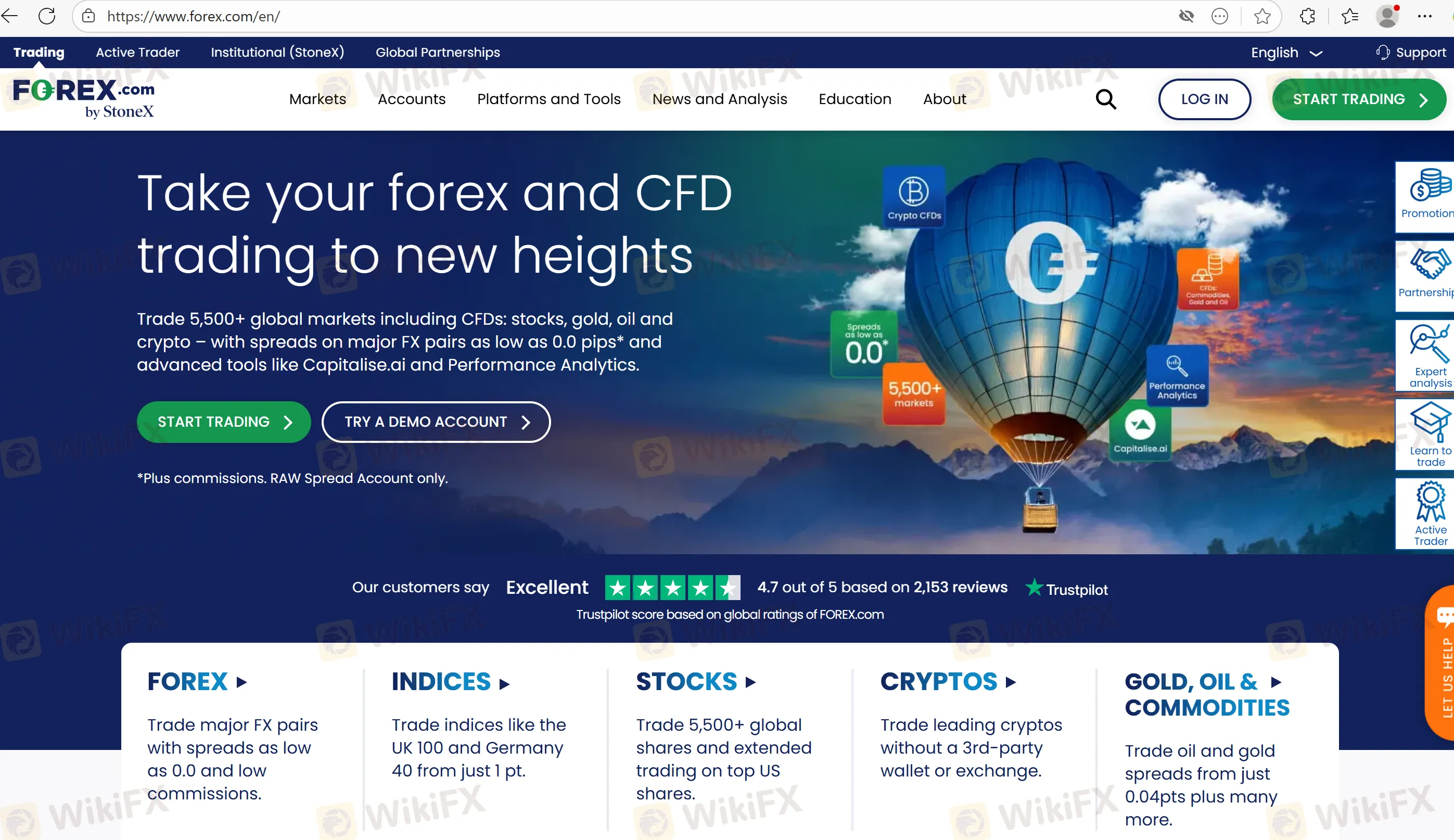 Forex.com's homepage