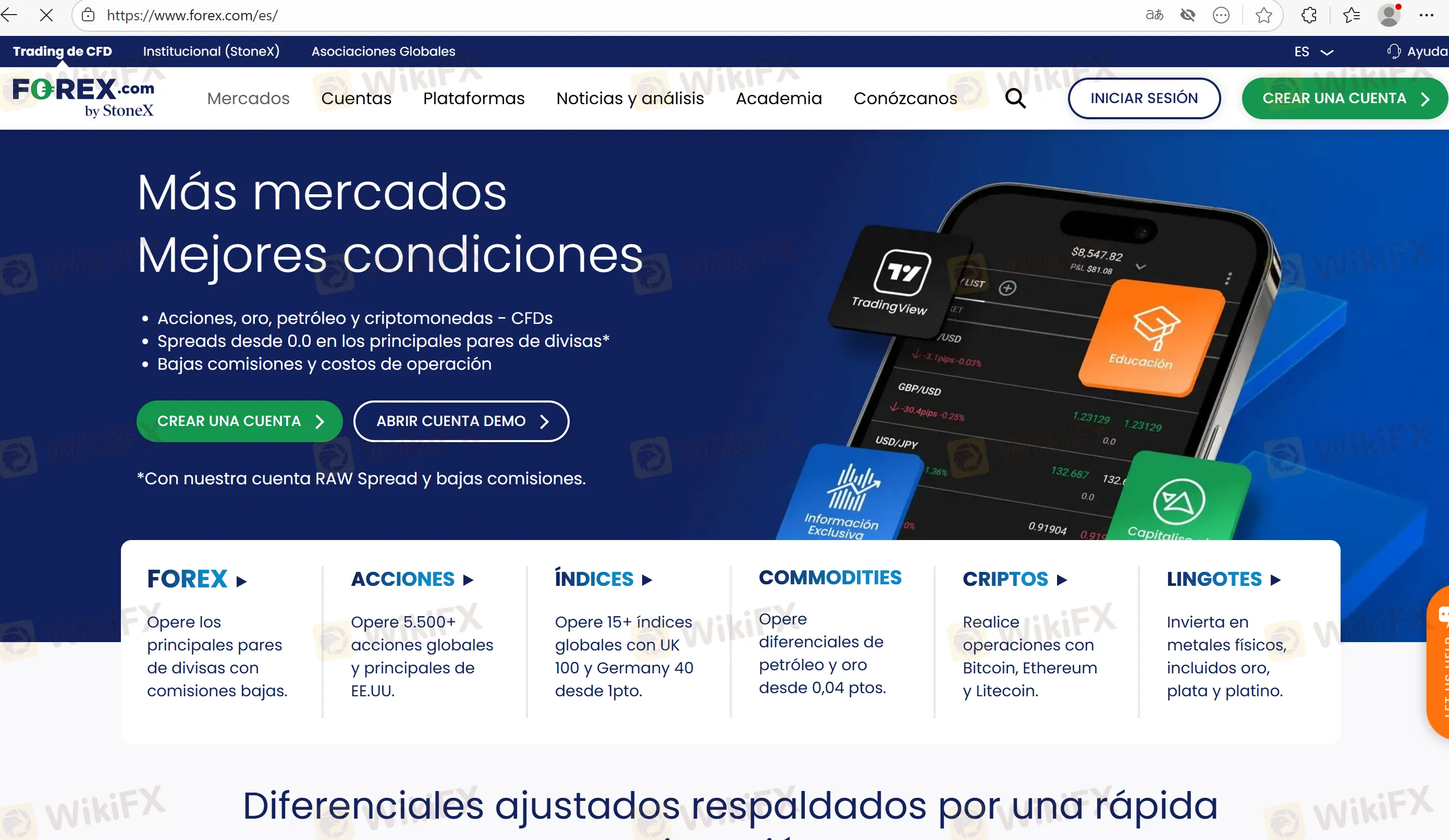 Forex.com's homepage