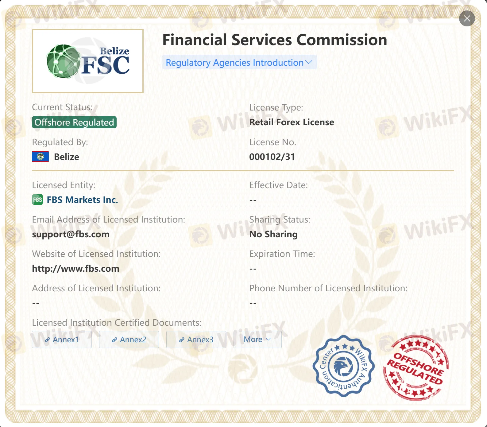 Offshore regulated by FSC