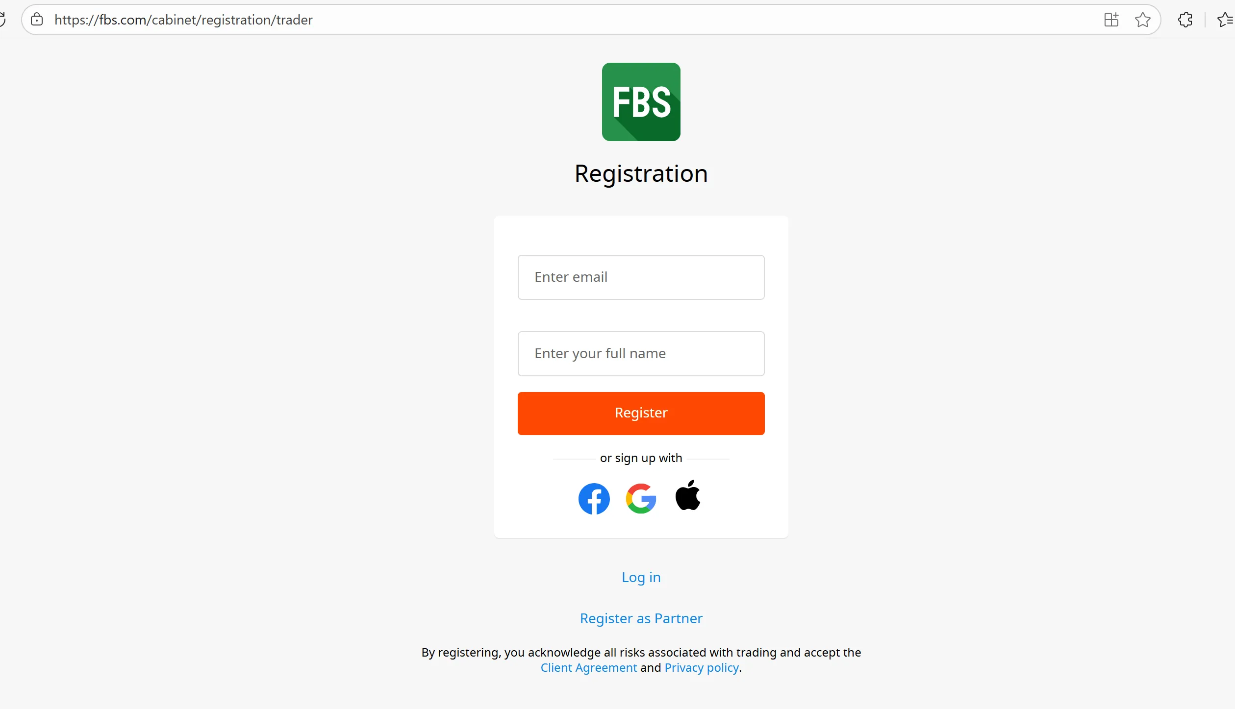 Go to the FBS registration page Go to the FBS registration page