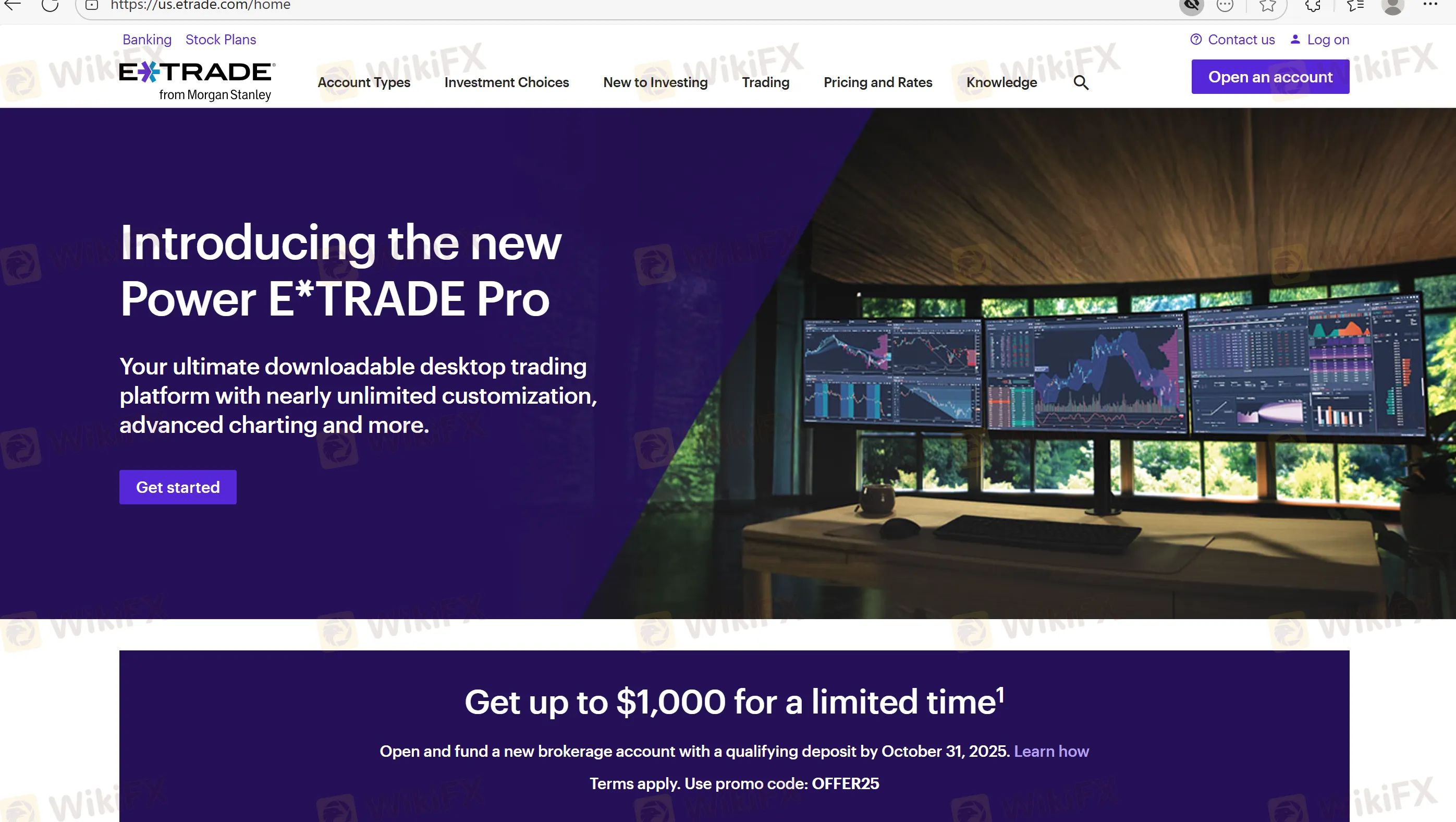 E*TRADE's homepage