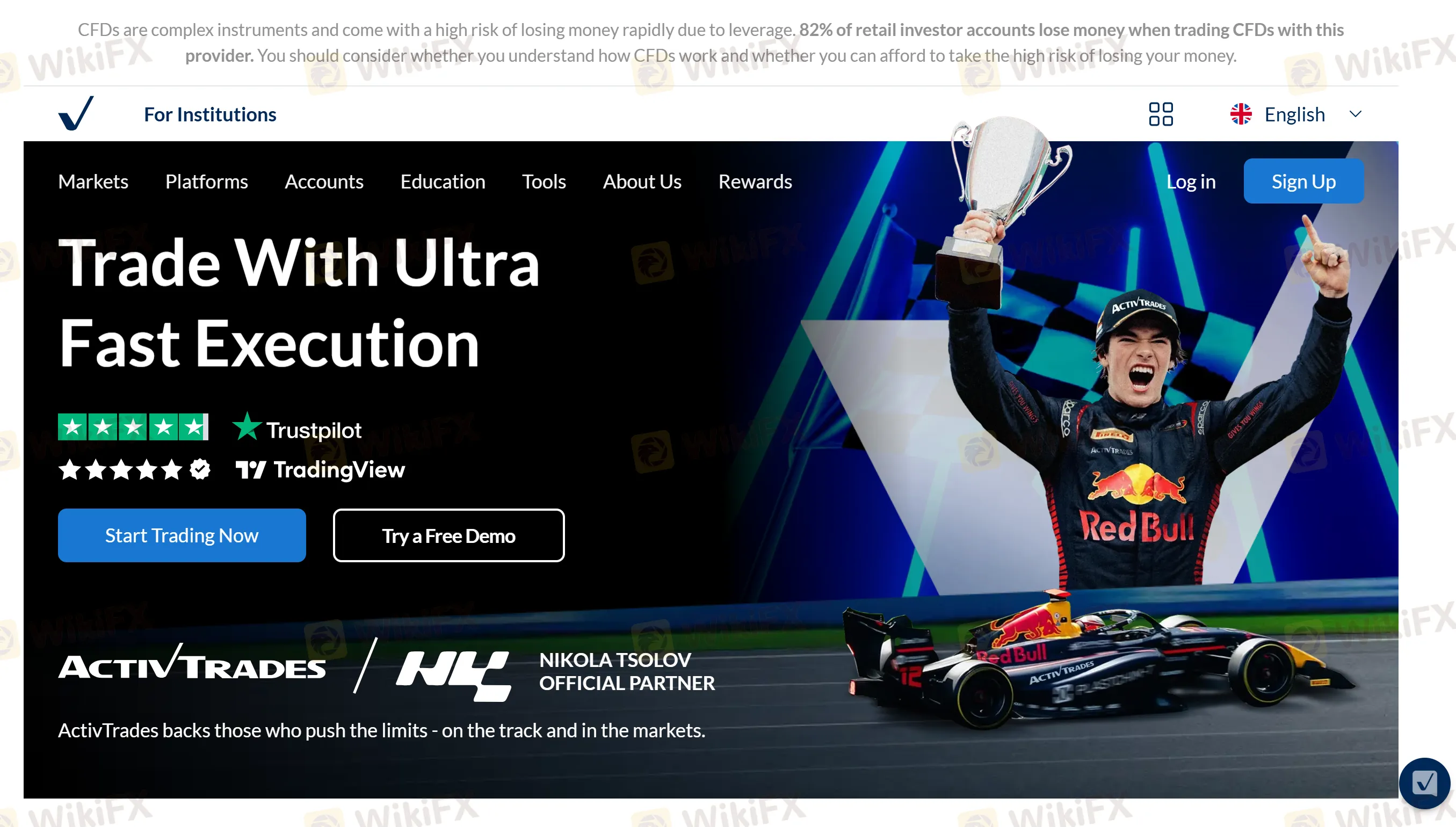ActivTrades' homepage