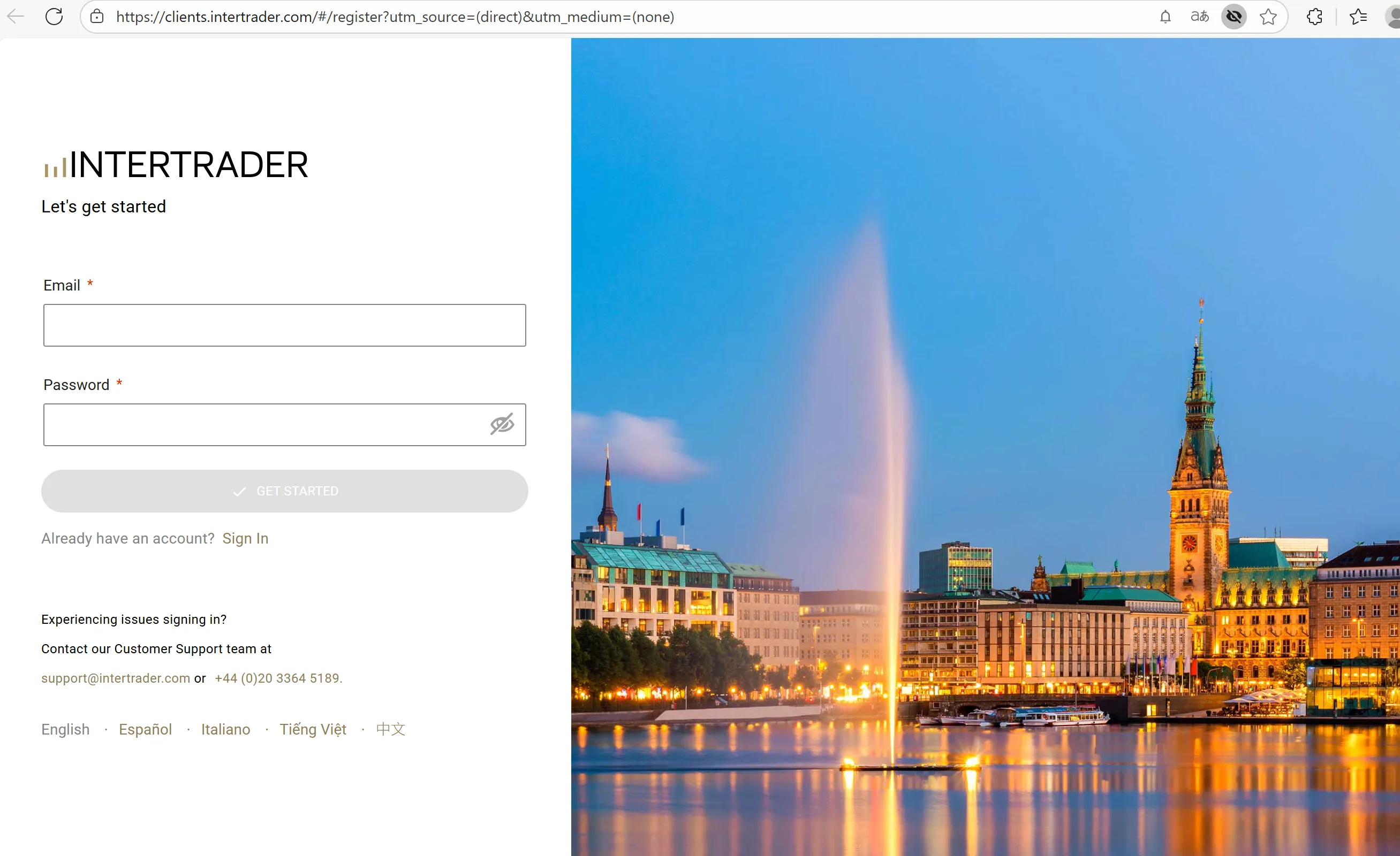 Head to Intertrader's registration page