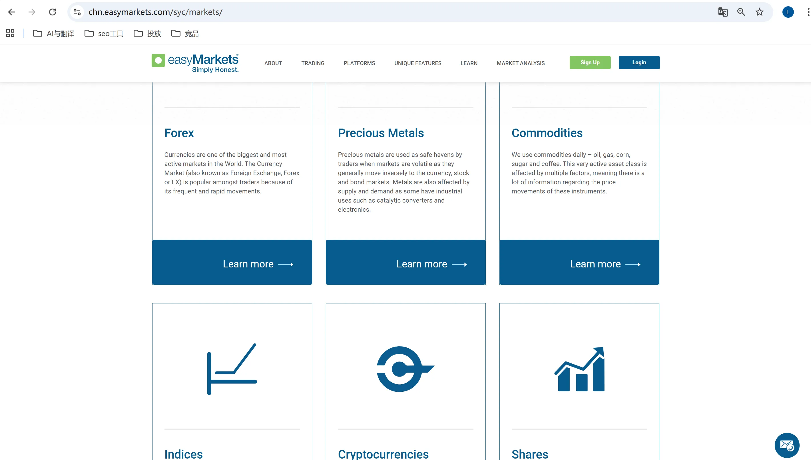 easyMarkets market information