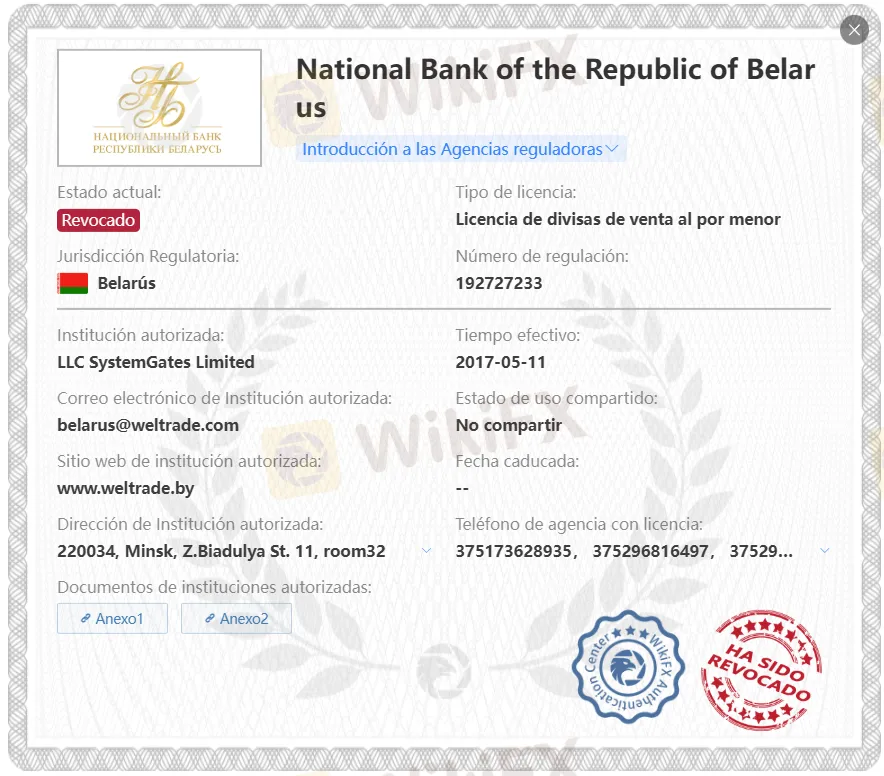 WELTRADE regulación