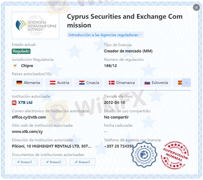 XTB regulación