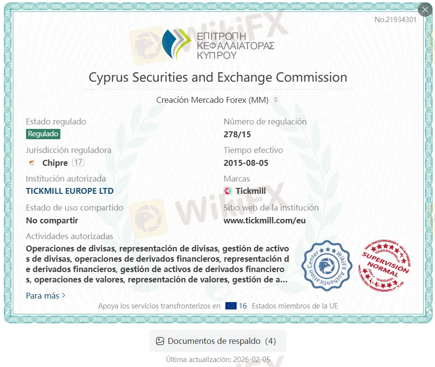 TICKMILL regulación