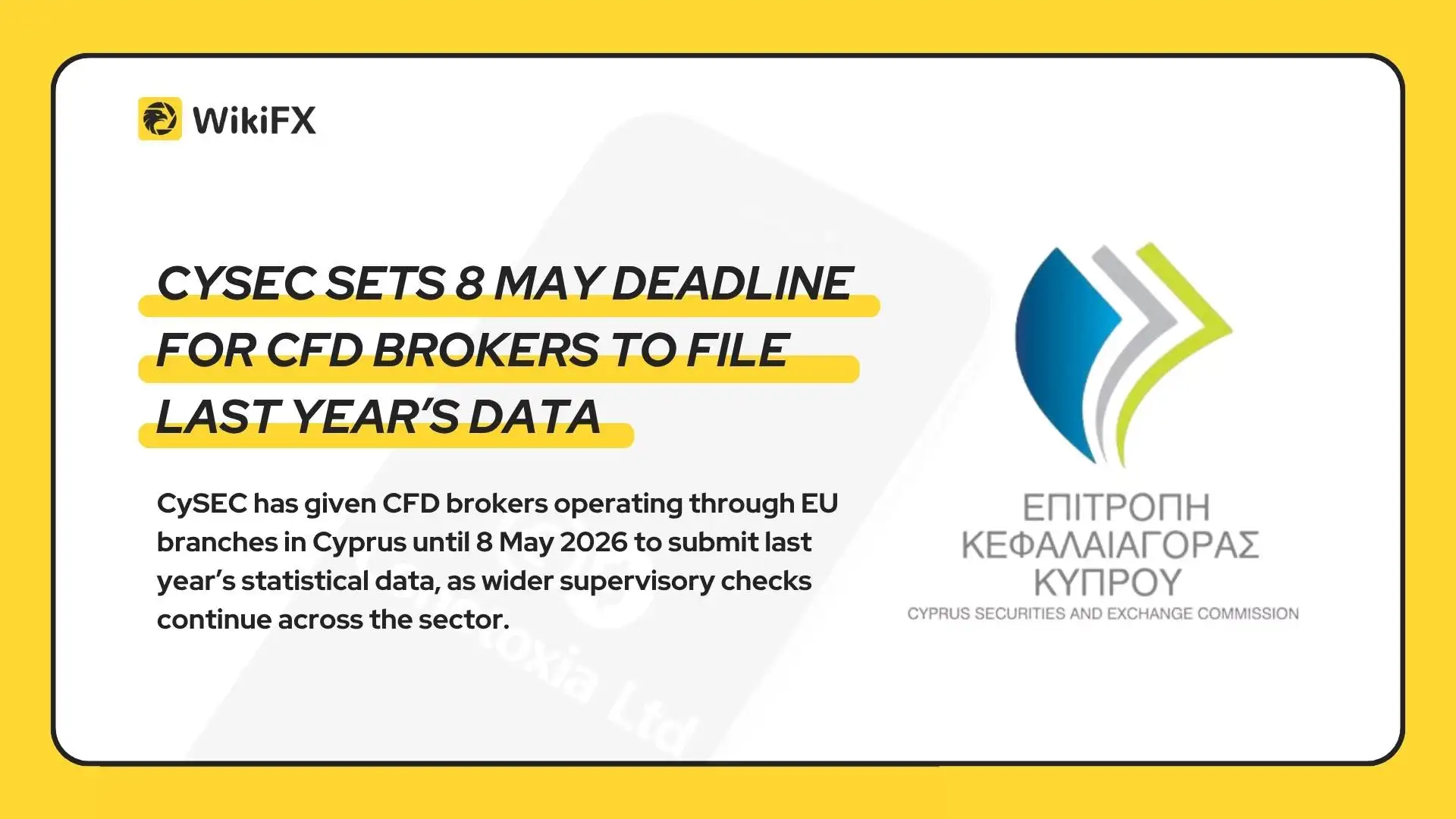 CySEC Sets 8 May Deadline for CFD Brokers to File Last Year’s Data