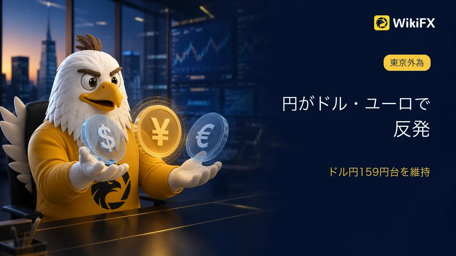 円が対ドル・ユーロで反発 ドル円159円21銭、ユーロ円183円73銭
