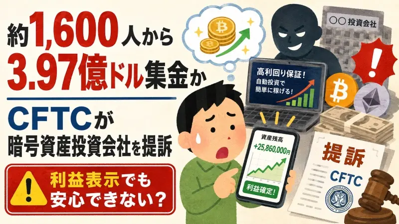 約1,600人から3.97億ドル集金か CFTCが暗号資産投資会社を提訴