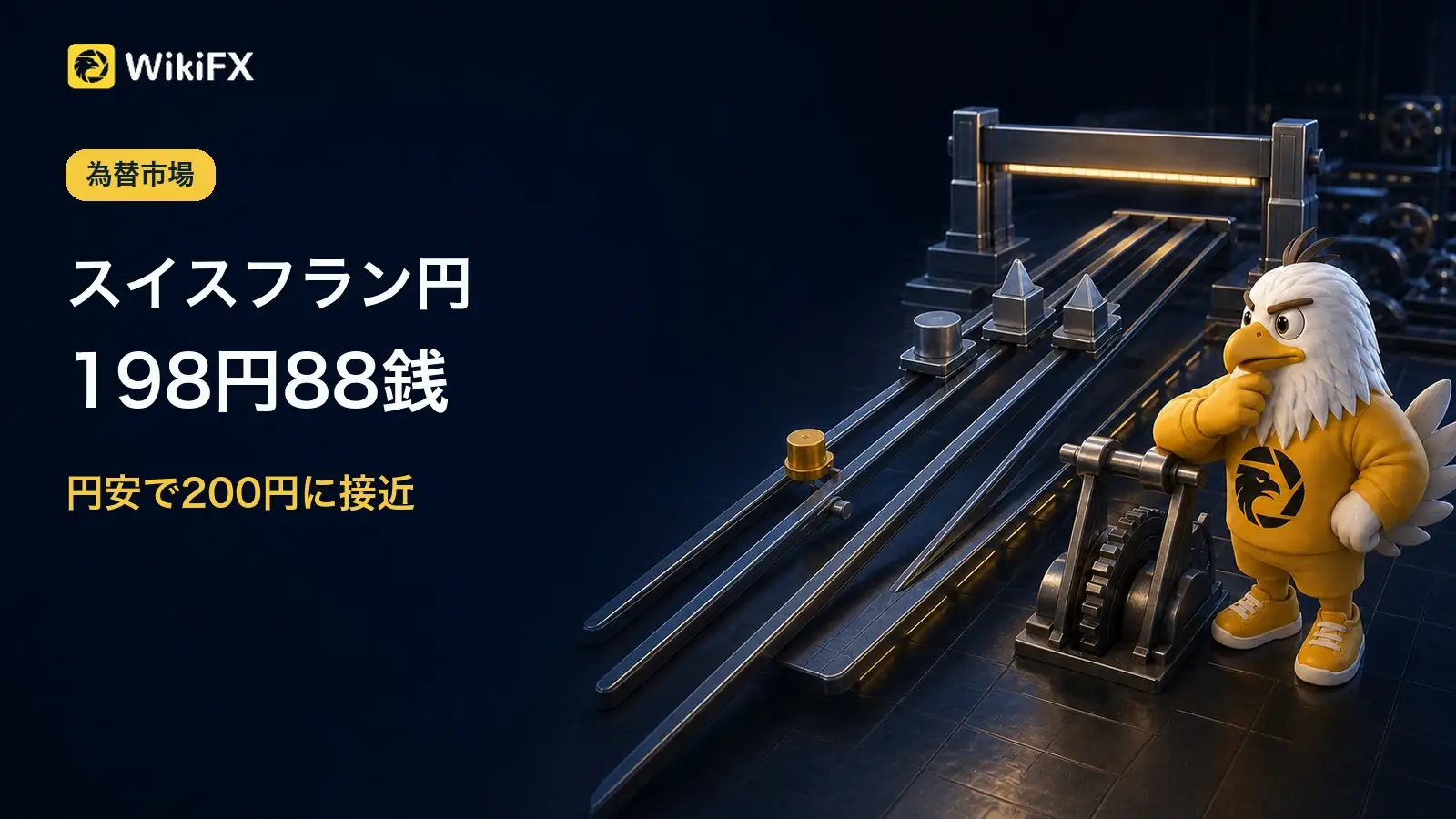 スイスフラン198円88銭、円安進行で200円に接近