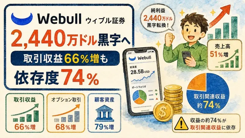 Webull、2,440万ドル黒字へ　取引収益66％増も依存度74％