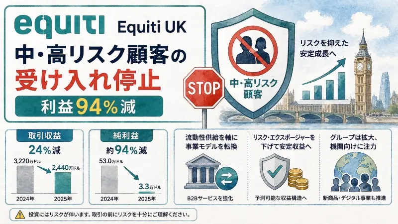 Equiti UK、中・高リスク顧客の受け入れ停止 利益94%減
