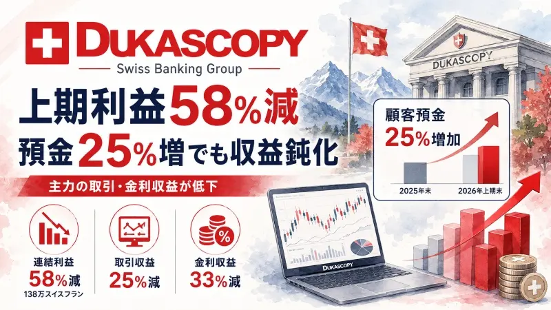 Dukascopy、上期利益58%減 預金25%増でも収益鈍化