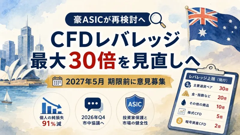 豪州CFD「レバレッジ最大30倍」を見直しへ 2027年失効前に意見募集
