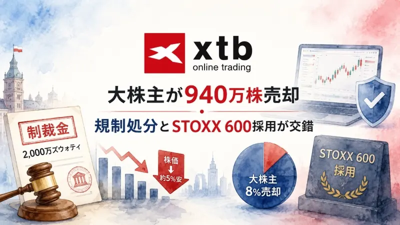 XTB、大株主が940万株売却 規制処分とSTOXX 600採用が交錯