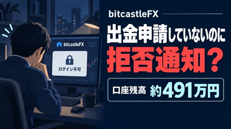 bitcastleFX、出金申請前に「出金をお断りした」と通知？約491万円の口座残高をめぐる訴え