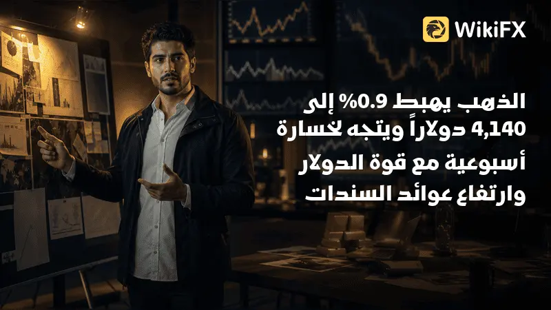 الذهب يهبط 0.9% إلى 4,140 دولاراً ويتجه لخسارة أسبوعية مع قوة الدولار وارتفاع عوائد السندات