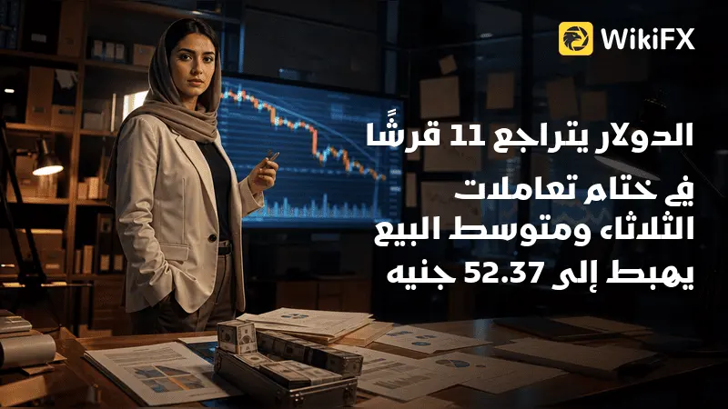 الدولار يتراجع 11 قرشًا في ختام تعاملات الثلاثاء ومتوسط البيع يهبط إلى 52.37 جنيه