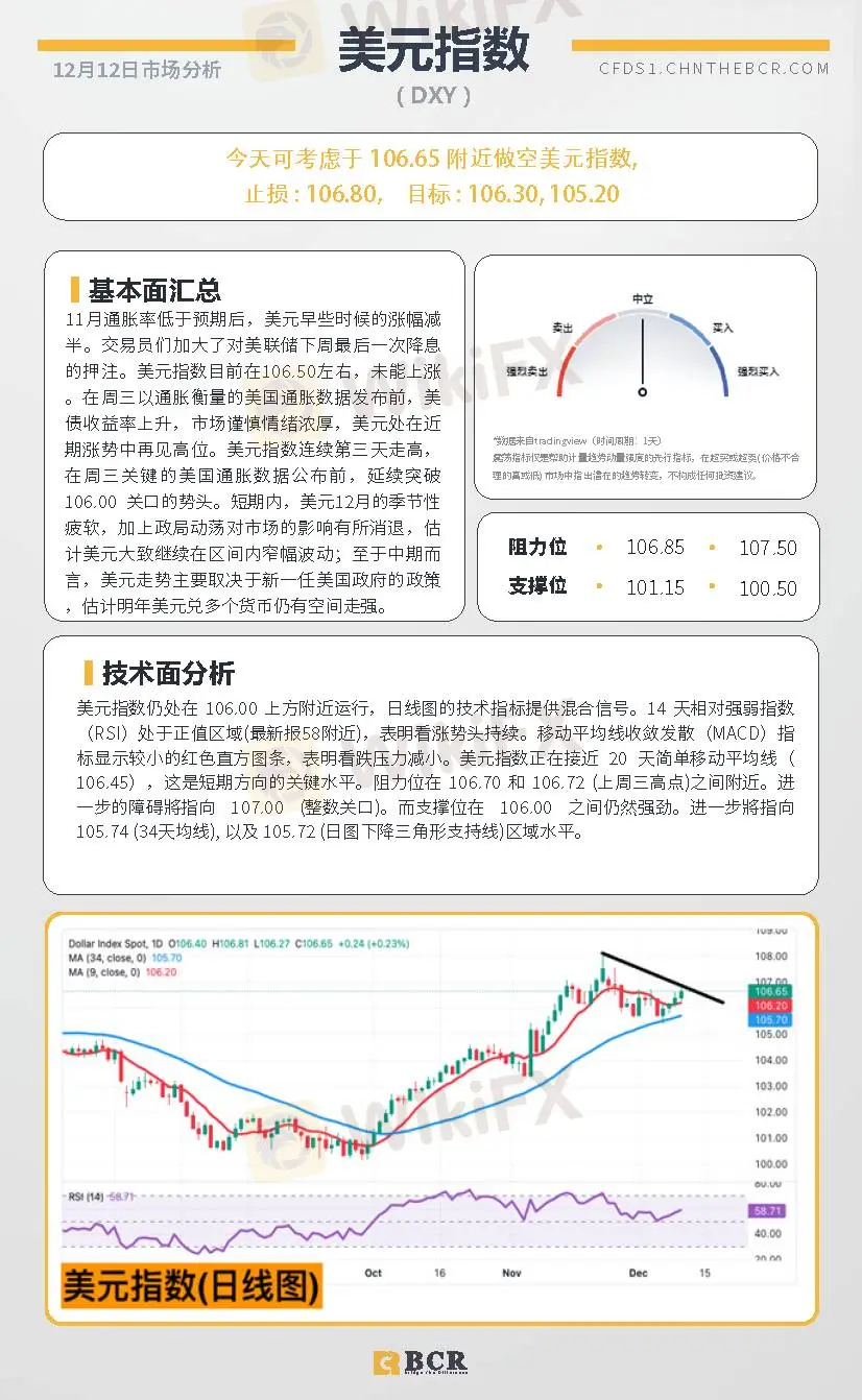 BCR每日早评及分析-2024年12月12日-资讯-外汇天眼(WikiFX)